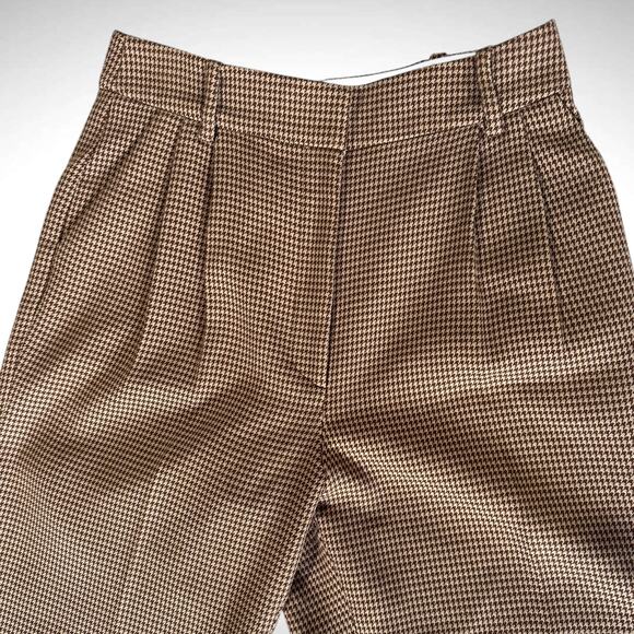 Favorite Daughter Size 10 Plaid‎ Toffee Houndstooth Trouser Wide Leg Pants Work - Picture 4 of 12